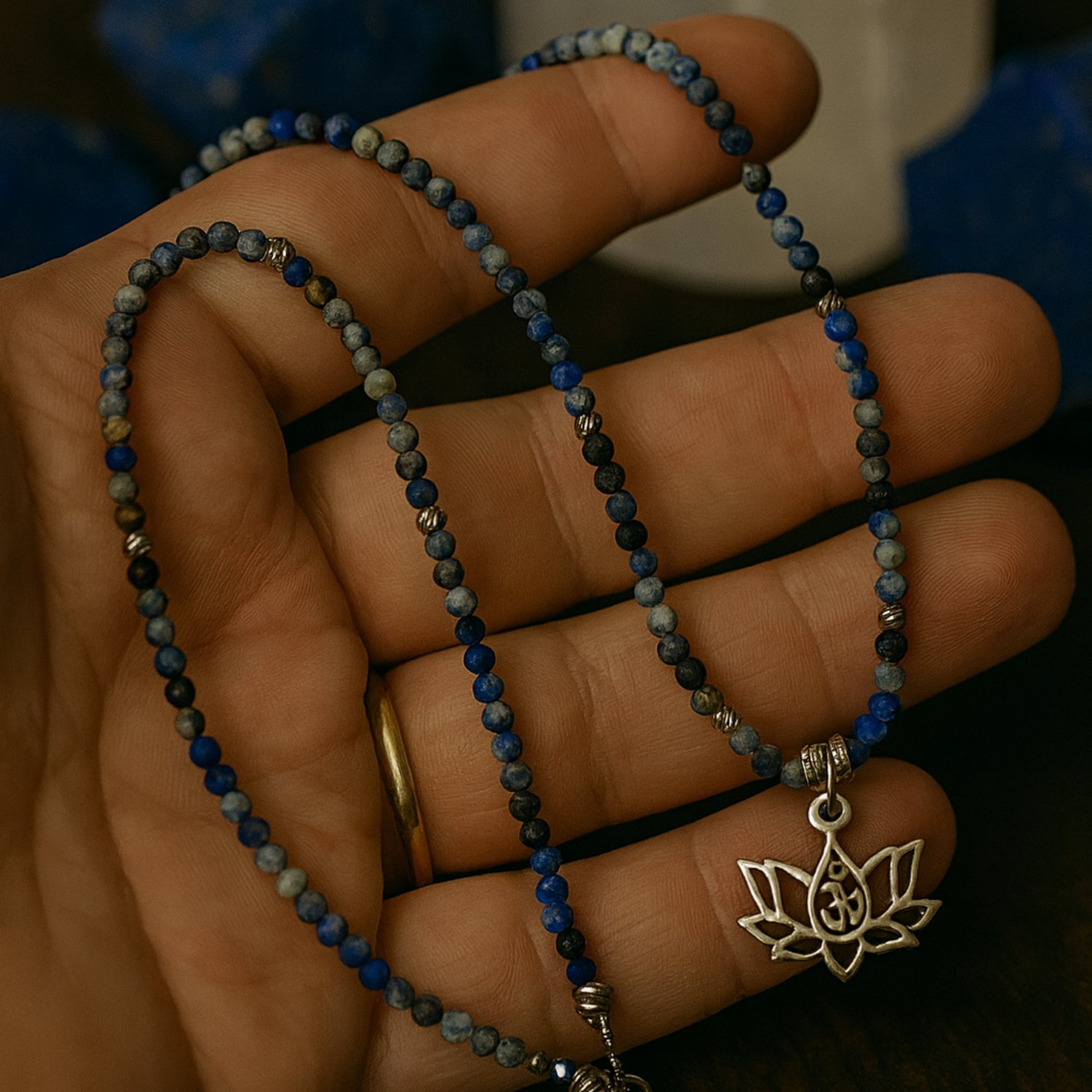 Lapis Lazuli Lotus Necklace | Spiritual Awakening Jewelry with Silver Lotus Pendant - Lotus Amulet for Enlightenment - Divine Connection