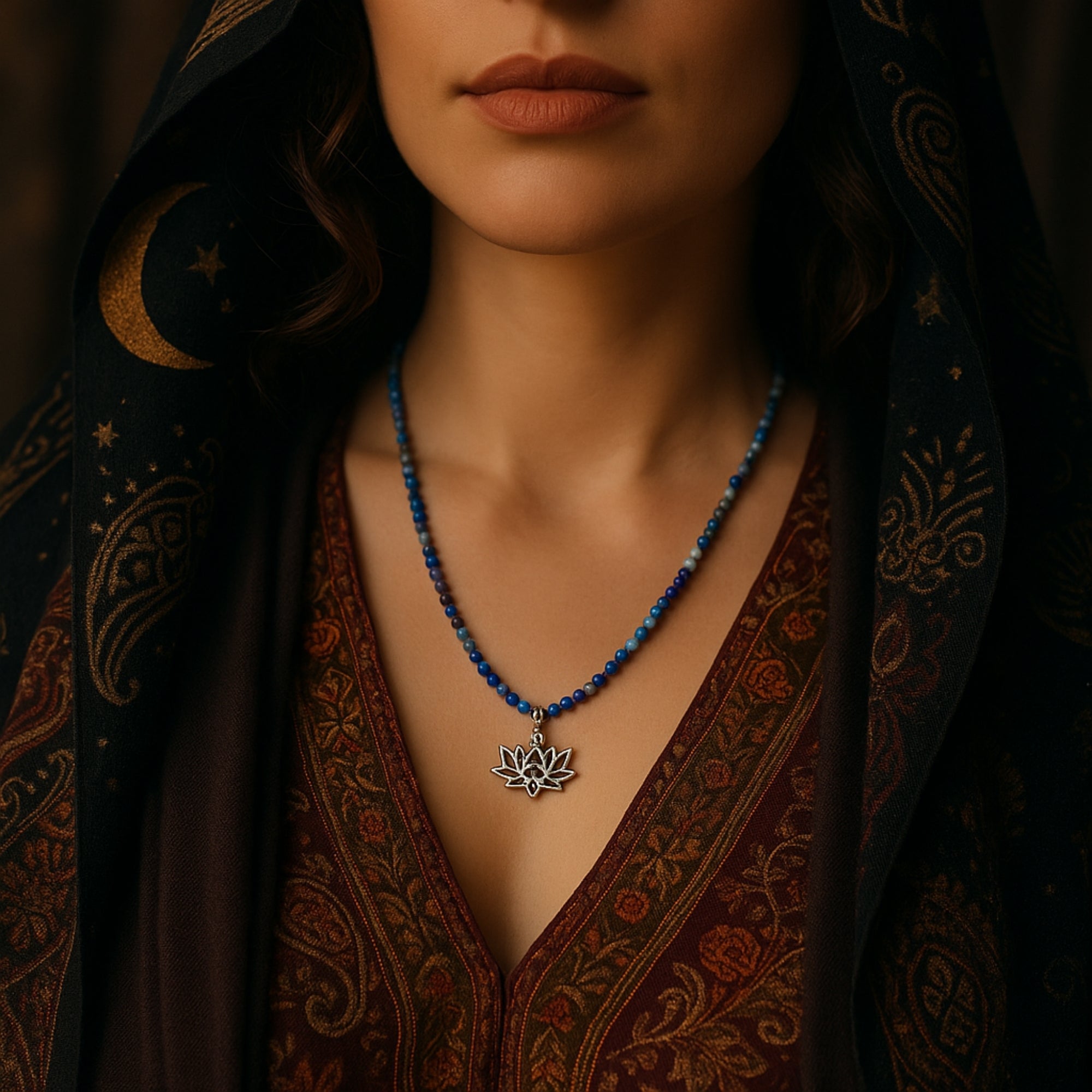 Lapis Lazuli Lotus Necklace | Spiritual Awakening Jewelry with Silver Lotus Pendant - Lotus Amulet for Enlightenment - Divine Connection
