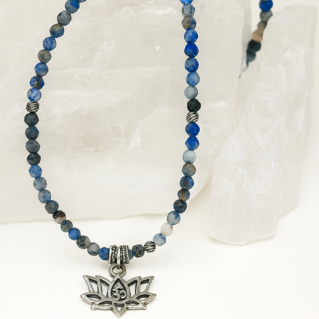 Lapis Lazuli Lotus Necklace | Spiritual Awakening Jewelry with Silver Lotus Pendant - Lotus Amulet for Enlightenment - Divine Connection