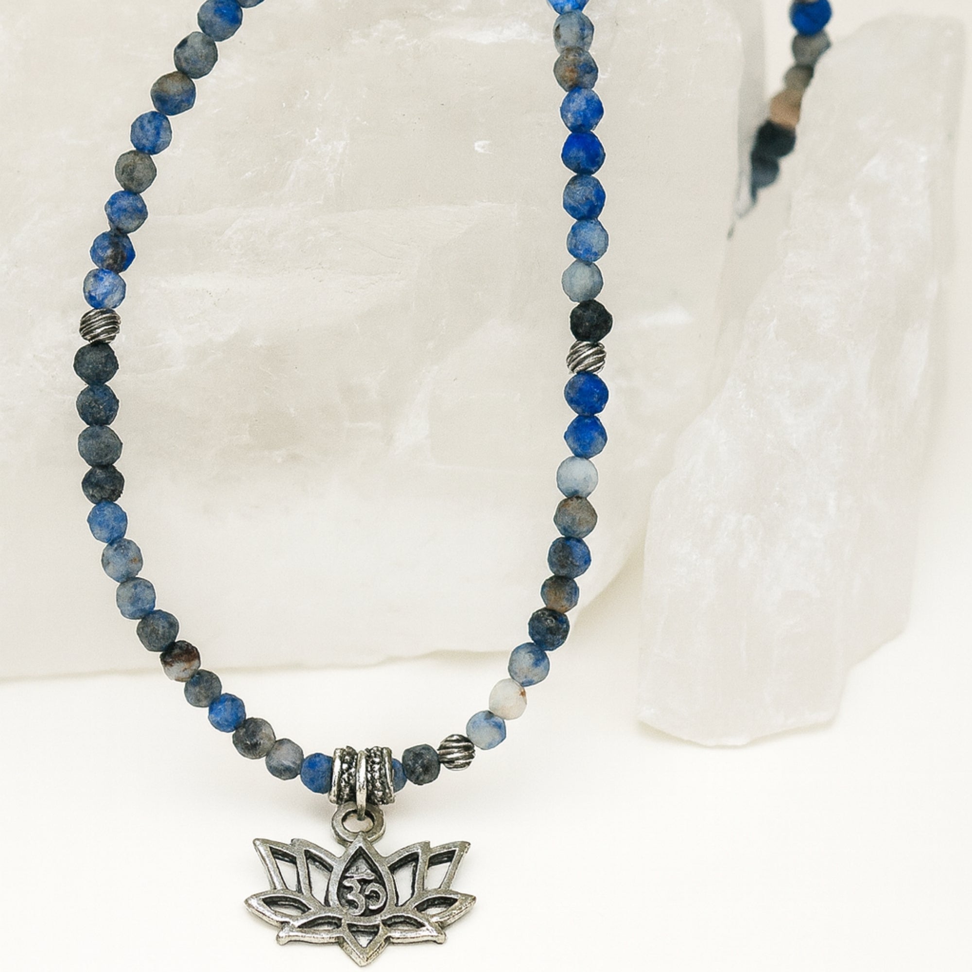Lapis Lazuli Lotus Necklace | Spiritual Awakening Jewelry with Silver Lotus Pendant - Lotus Amulet for Enlightenment - Divine Connection