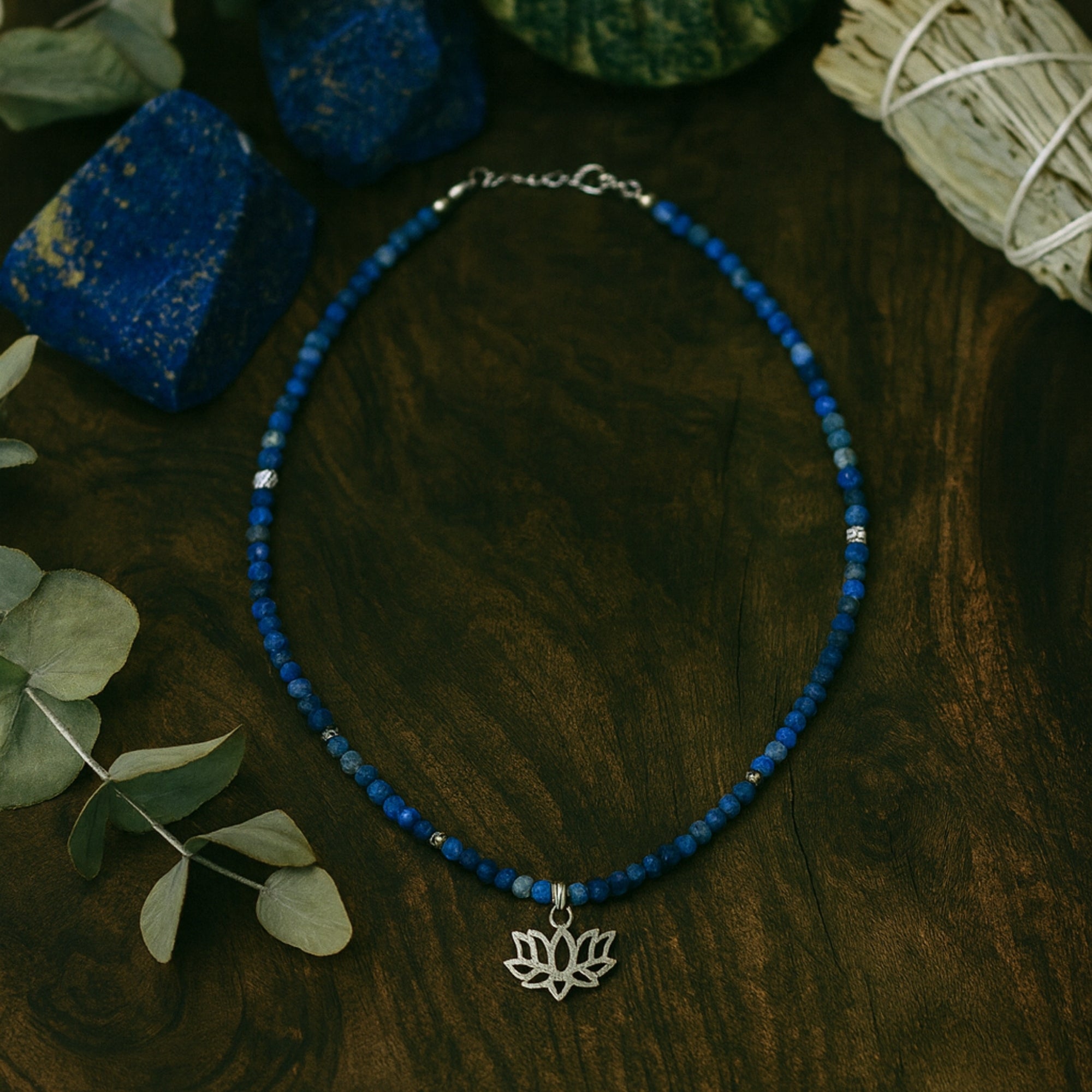 Lapis Lazuli Lotus Necklace | Spiritual Awakening Jewelry with Silver Lotus Pendant - Lotus Amulet for Enlightenment - Divine Connection
