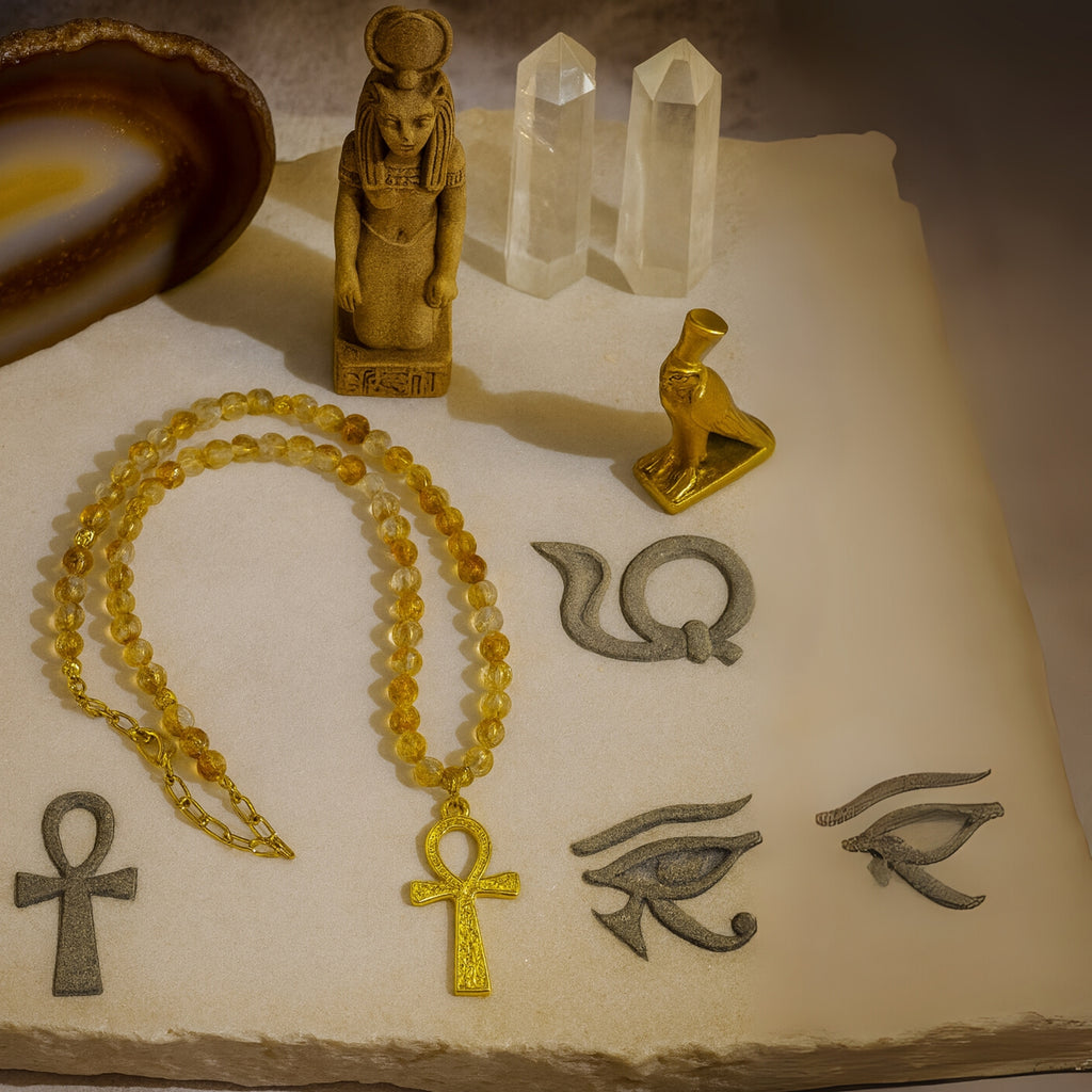 Citrine Ankh Necklace | 6mm Faceted Citrine | Gold-Plated Ankh Pendant | Abundance • Vitality • Protection | Luxury Handmade Gift