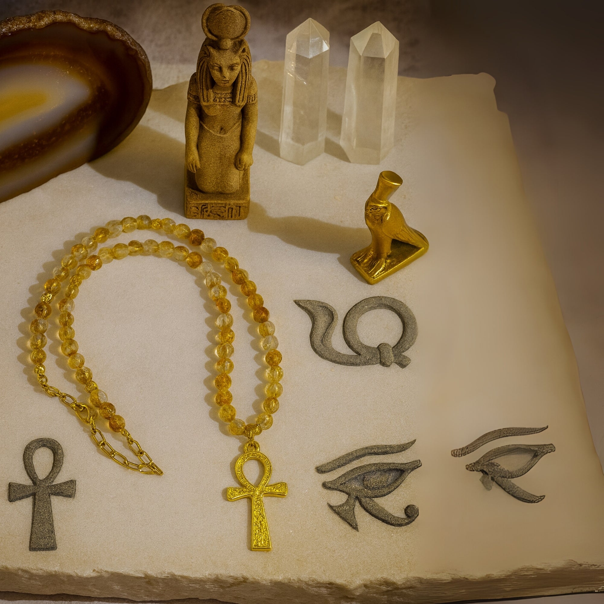 Citrine Ankh Necklace | 6mm Faceted Citrine | Gold-Plated Ankh Pendant | Abundance • Vitality • Protection | Luxury Handmade Gift