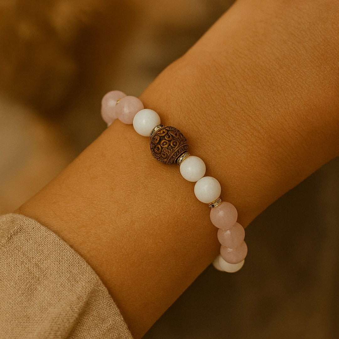 Moonstone Rose Quartz Bracelet | Love Energy & Feminine Intuition Gift |  Heart Chakra Gems
