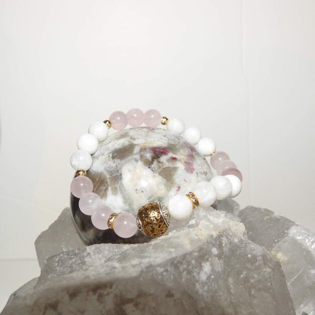 Moonstone Rose Quartz Bracelet | Love Energy & Feminine Intuition Gift |  Heart Chakra Gems