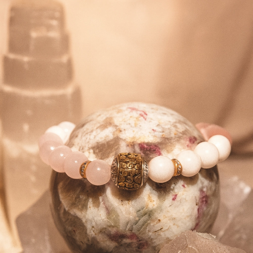 Moonstone Rose Quartz Bracelet | Love Energy & Feminine Intuition Gift |  Heart Chakra Gems