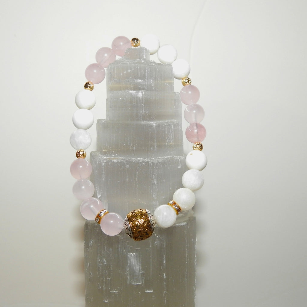 Moonstone Rose Quartz Bracelet | Love Energy & Feminine Intuition Gift |  Heart Chakra Gems