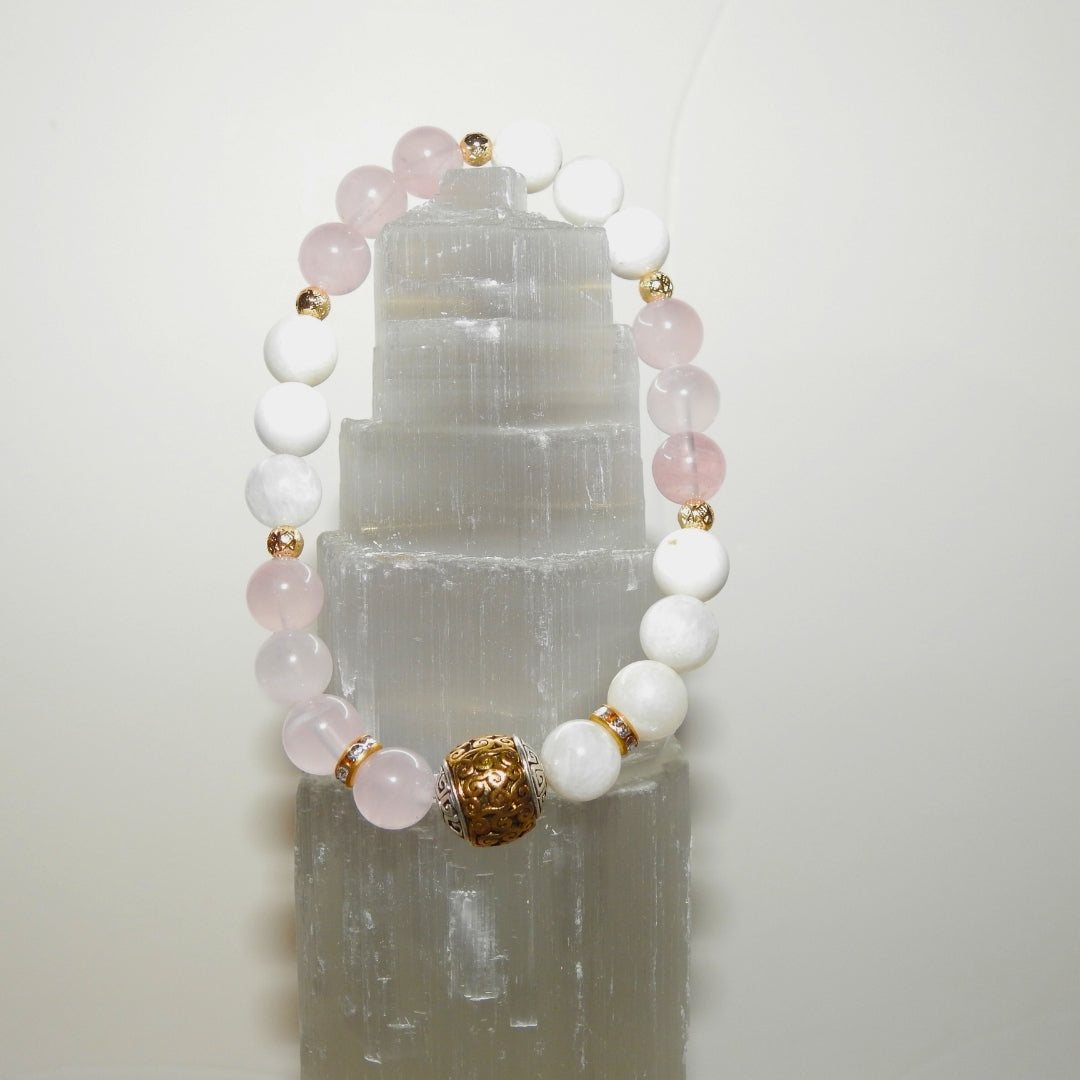 Moonstone Rose Quartz Bracelet | Love Energy & Feminine Intuition Gift |  Heart Chakra Gems