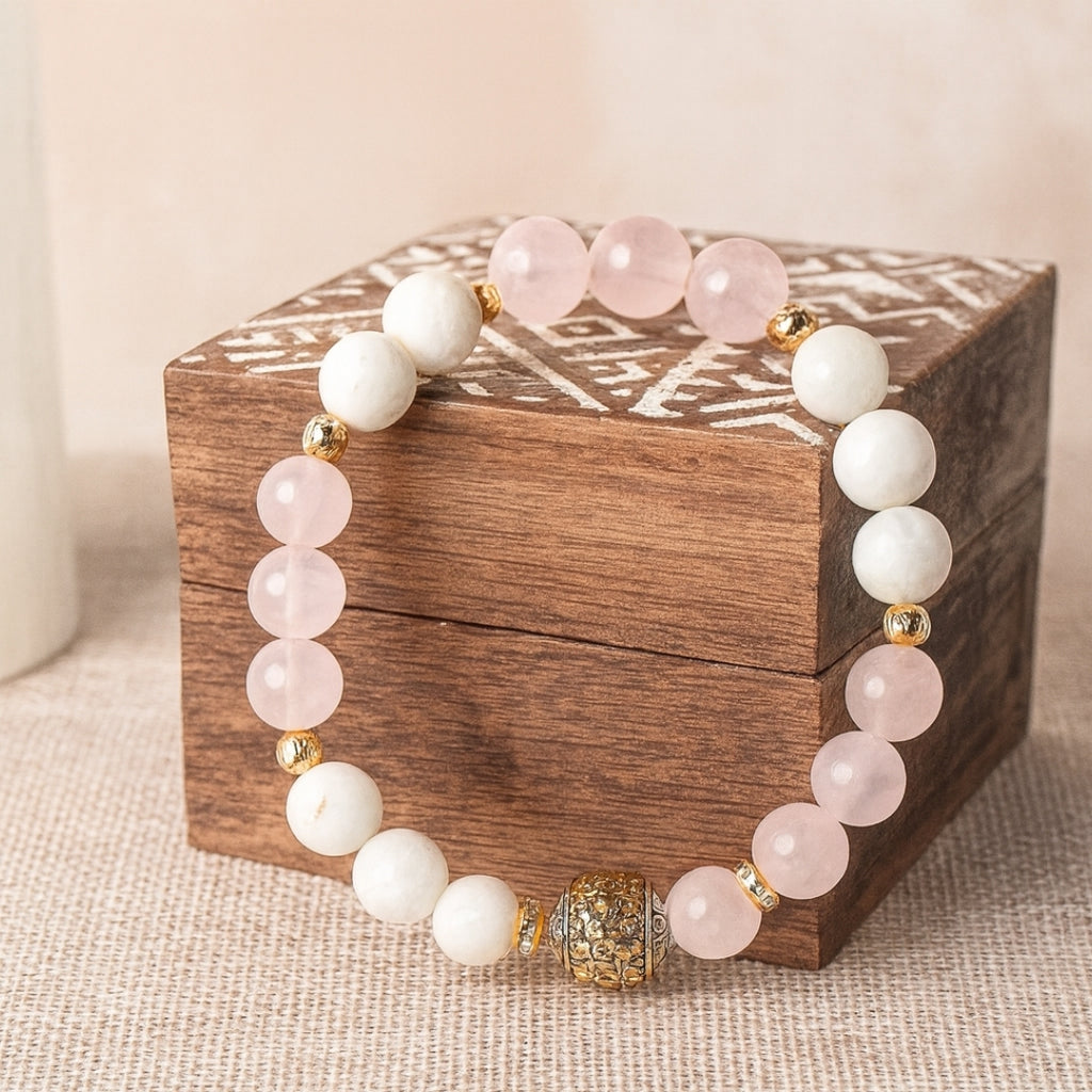 Moonstone Rose Quartz Bracelet | Love Energy & Feminine Intuition Gift |  Heart Chakra Gems
