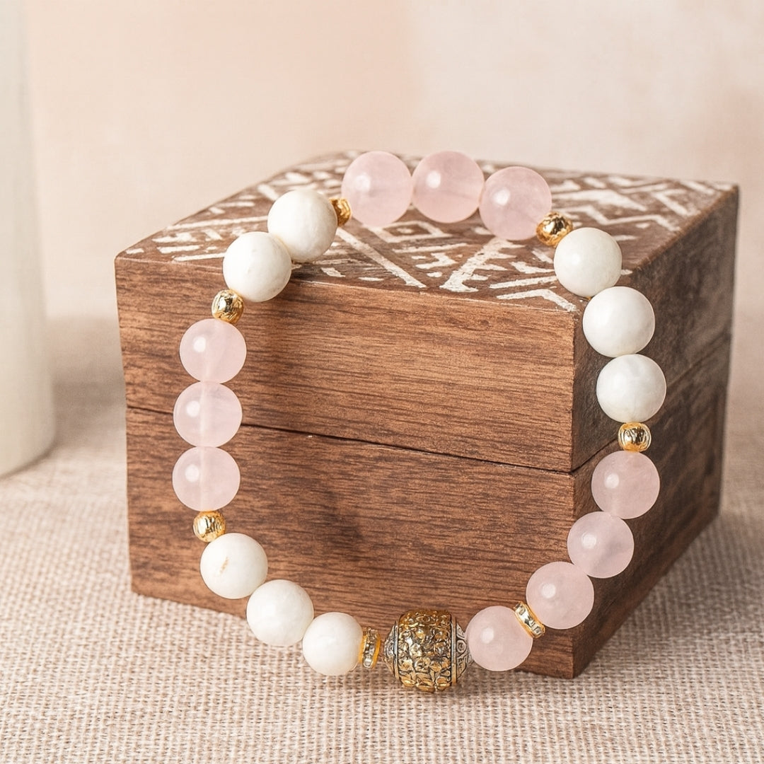 Moonstone Rose Quartz Bracelet | Love Energy & Feminine Intuition Gift |  Heart Chakra Gems