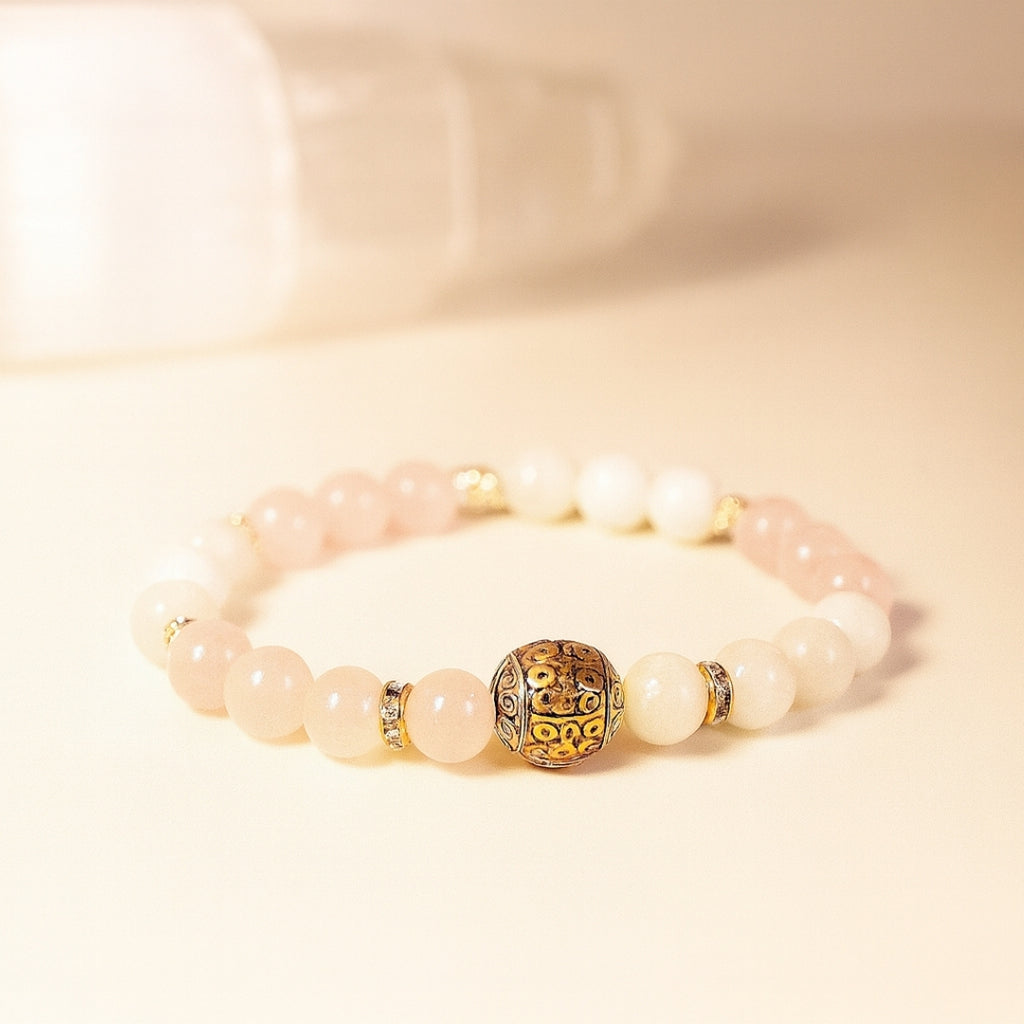 Moonstone Rose Quartz Bracelet | Love Energy & Feminine Intuition Gift |  Heart Chakra Gems