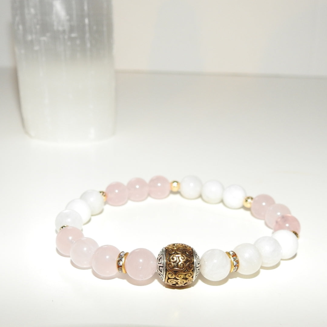 Moonstone Rose Quartz Bracelet | Love Energy & Feminine Intuition Gift |  Heart Chakra Gems