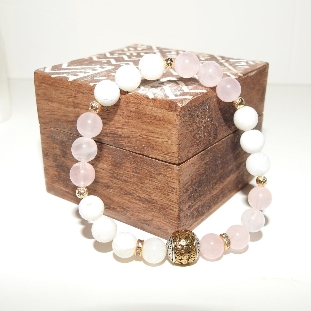Moonstone Rose Quartz Bracelet | Love Energy & Feminine Intuition Gift |  Heart Chakra Gems