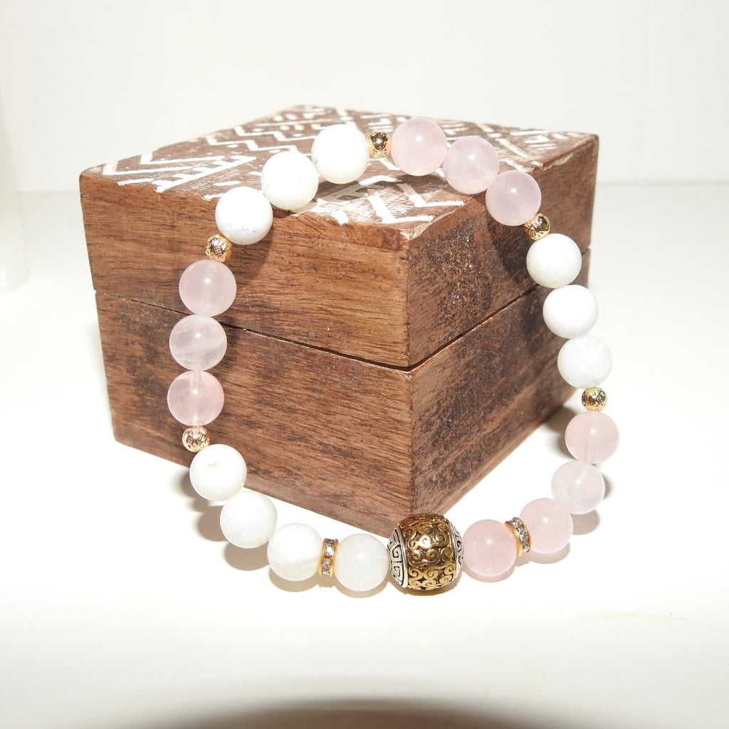 Moonstone Rose Quartz Bracelet | Love Energy & Feminine Intuition Gift |  Heart Chakra Gems
