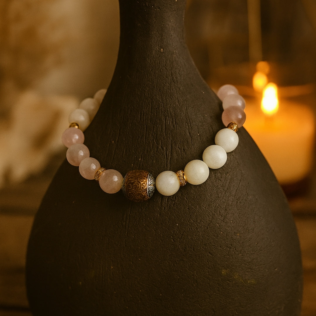 Moonstone Rose Quartz Bracelet | Love Energy & Feminine Intuition Gift |  Heart Chakra Gems