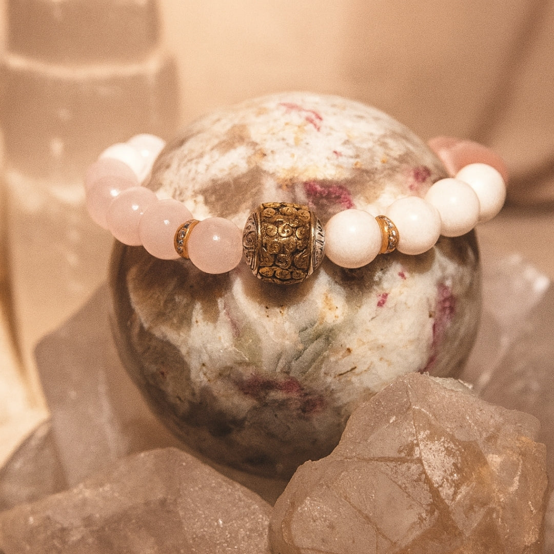 Moonstone Rose Quartz Bracelet | Love Energy & Feminine Intuition Gift |  Heart Chakra Gems