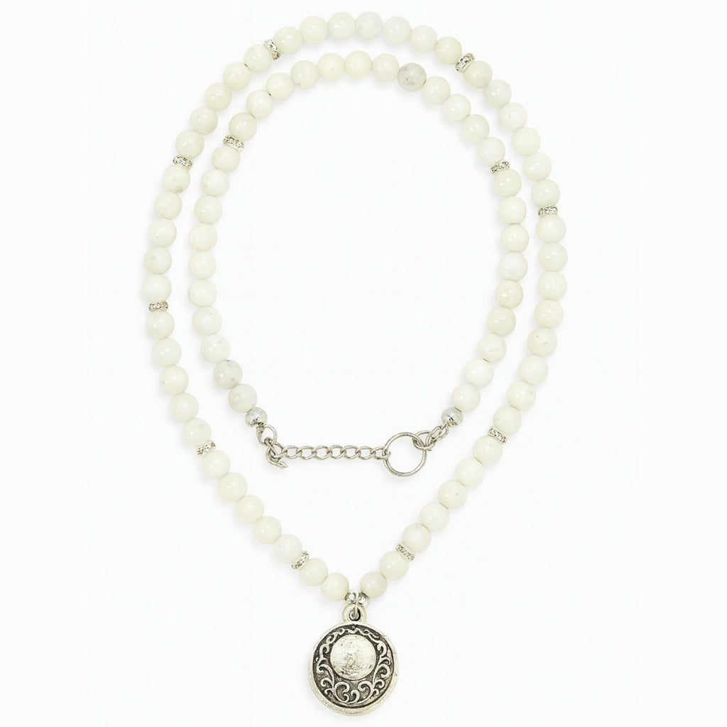 Moonstone Necklace 6mm | AAA White Moonstone with Antique Medallion | Goddess Jewelry | Starseed & Astral Crystal Talisman