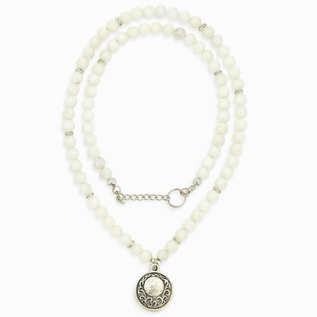 Moonstone Necklace 6mm | AAA White Moonstone with Antique Medallion | Goddess Jewelry | Starseed & Astral Crystal Talisman