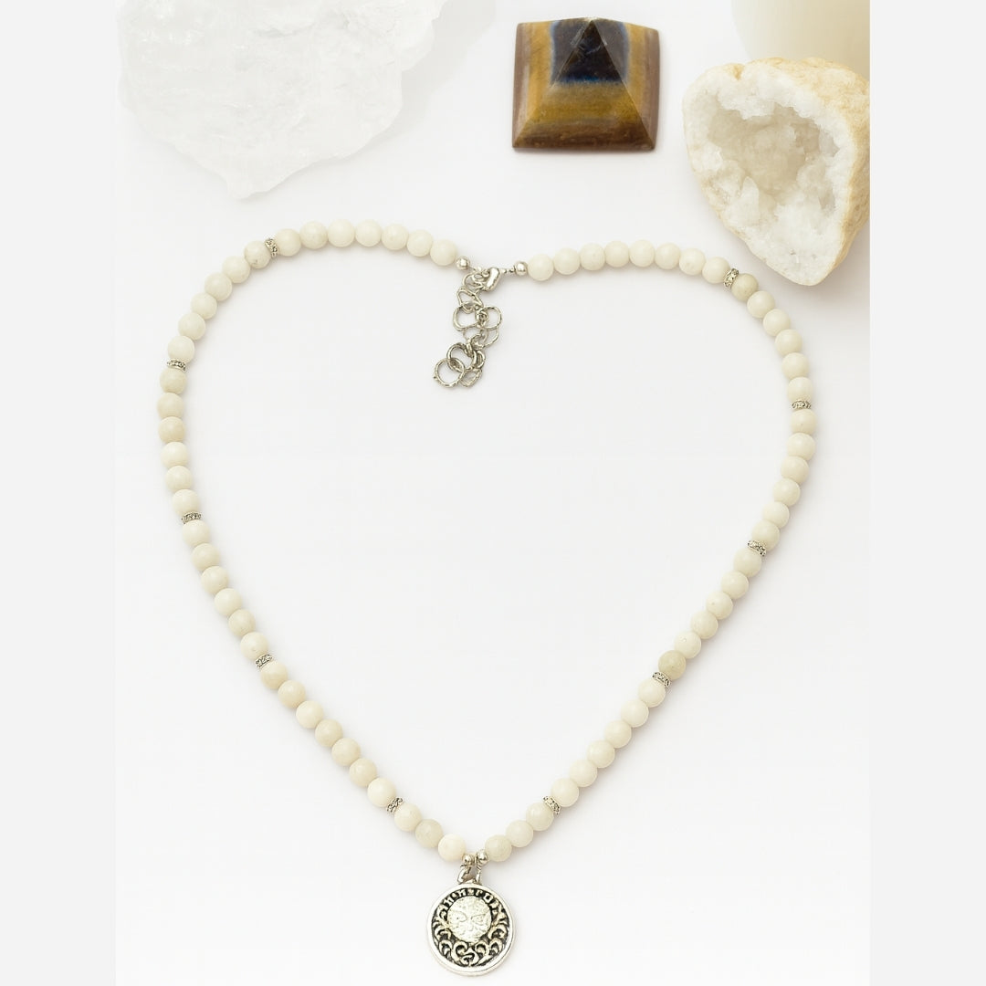 Moonstone Necklace 6mm | AAA White Moonstone with Antique Medallion | Goddess Jewelry | Starseed & Astral Crystal Talisman