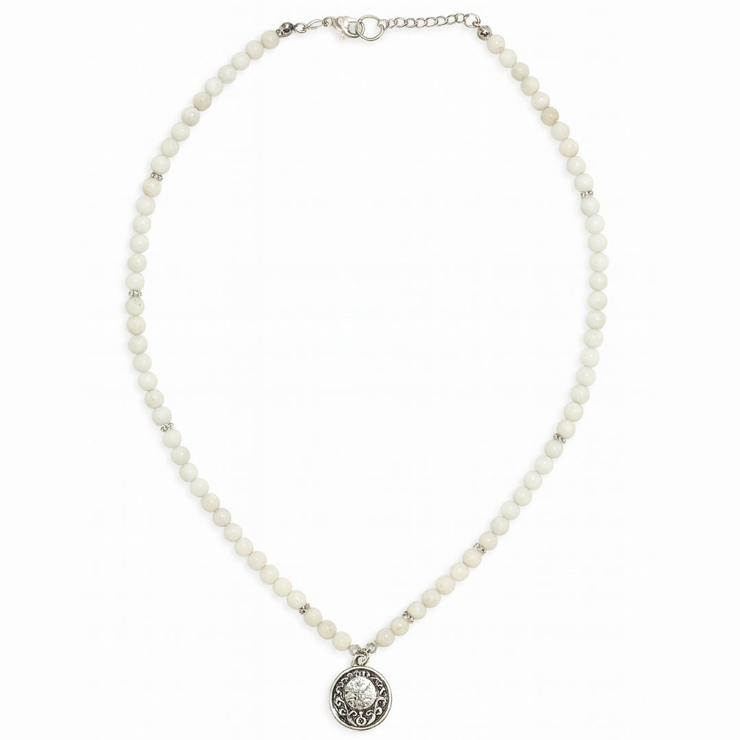Moonstone Necklace 6mm | AAA White Moonstone with Antique Medallion | Goddess Jewelry | Starseed & Astral Crystal Talisman