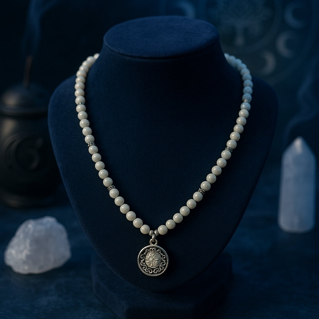 Moonstone Necklace 6mm | AAA White Moonstone with Antique Medallion | Goddess Jewelry | Starseed & Astral Crystal Talisman