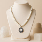 Moonstone Necklace | 6mm AAA White Moonstone | Antique Medallion