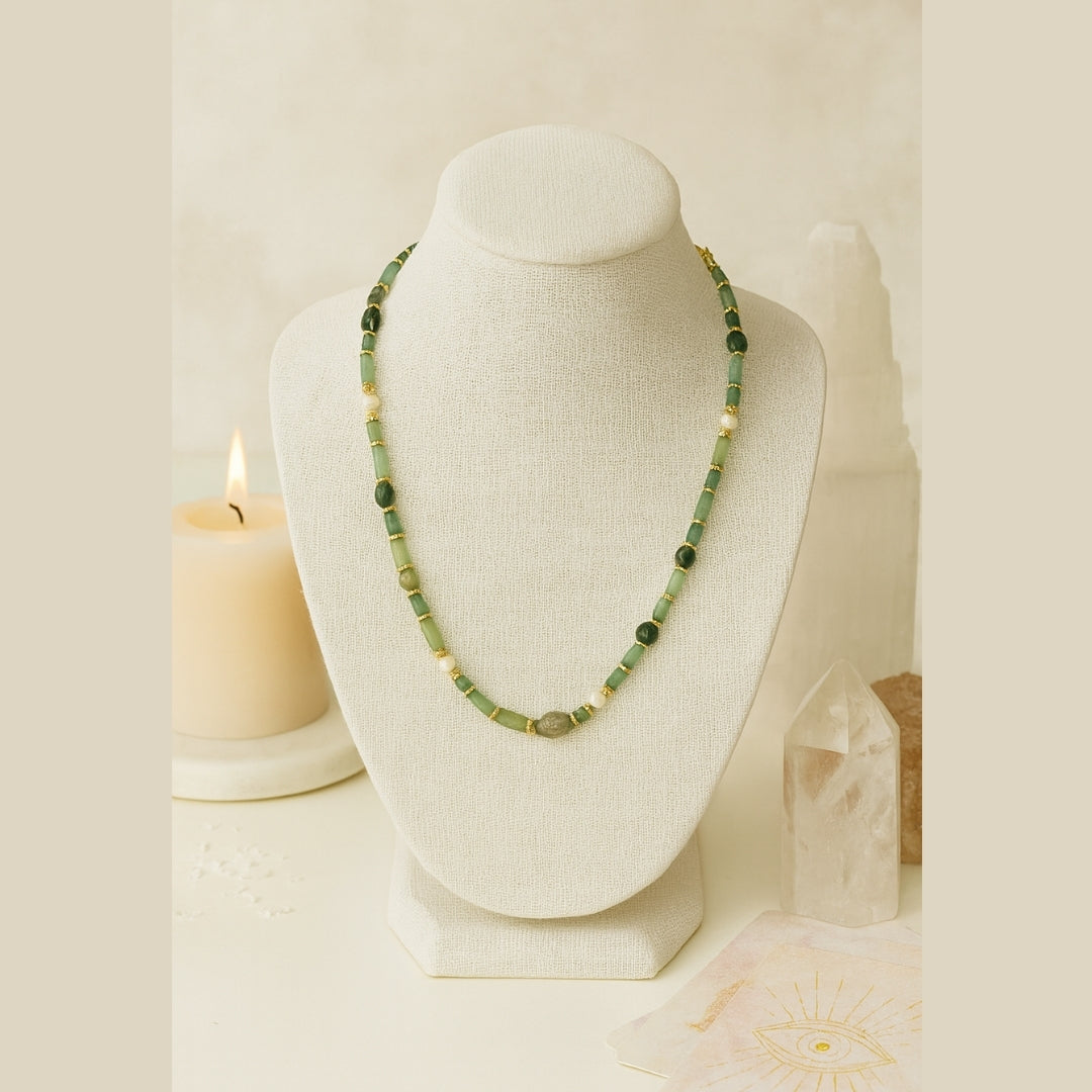 Nature of Soul Secret Green Aventurine, Rutilated Quartz Pearl Necklace