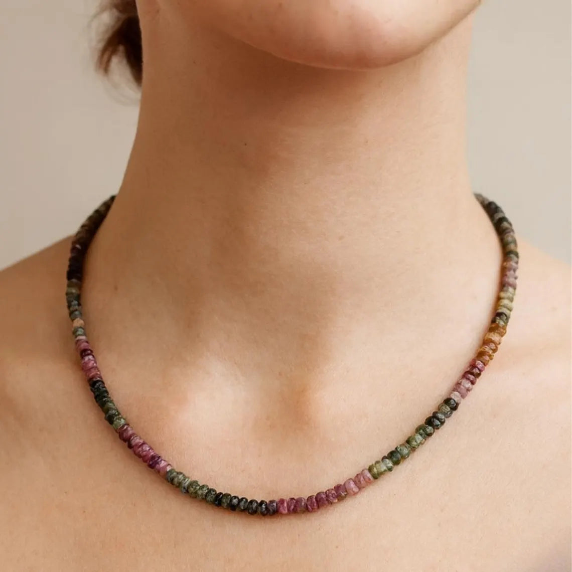 Natural Multi Tourmaline Necklace 5mm Faceted Beads 925 Sterling Silver
