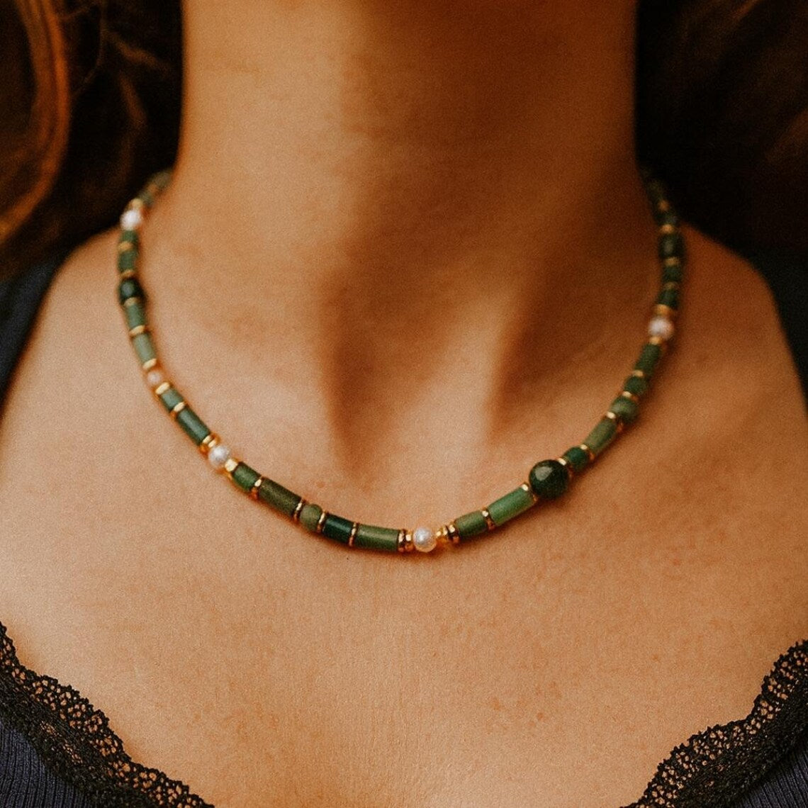 Nature of Soul Secret Green Aventurine, Rutilated Quartz Pearl Necklace