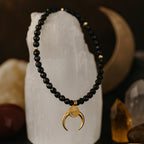 Black Obsidian Crescent Moon Necklace | 4mm Faceted Obsidian | Gold-Plated Crescent Pendant