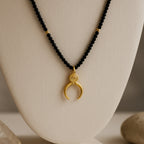 Black Obsidian Crescent Moon Necklace | 4mm Faceted Obsidian | Gold-Plated Crescent Pendant