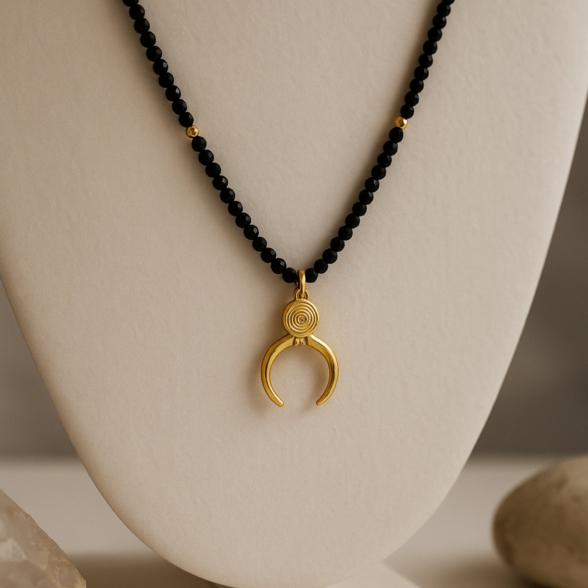 Black Obsidian Crescent Moon Necklace Gold Plated Protective Amulet Grounding & Intuition | Spiritual Jewelry for Energy Shield