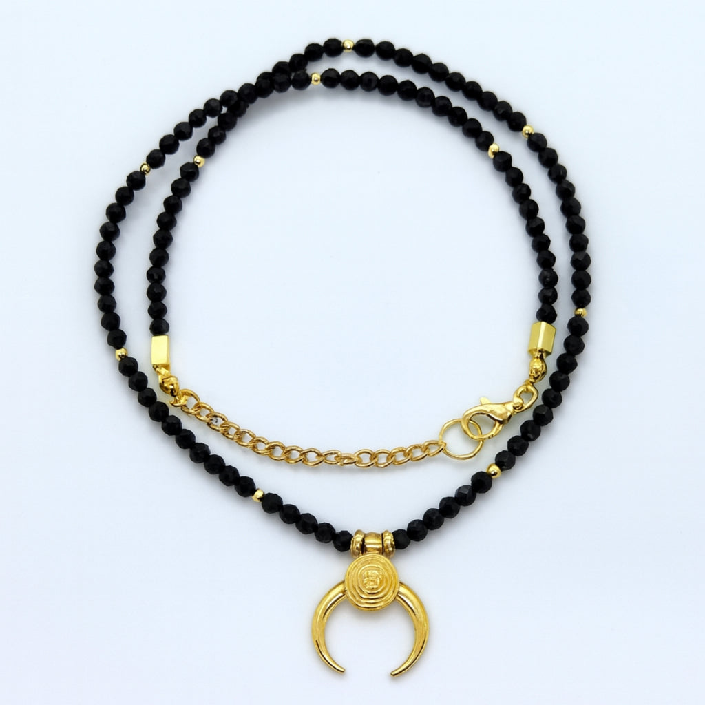 Black Obsidian Crescent Moon Necklace Gold Plated Protective Amulet Grounding & Intuition | Spiritual Jewelry for Energy Shield