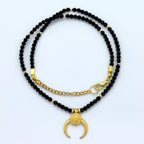 Black Obsidian Crescent Moon Necklace | 4mm Faceted Obsidian | Gold-Plated Crescent Pendant