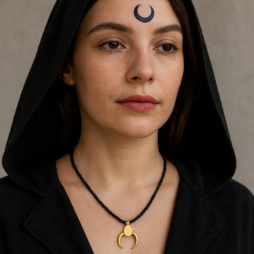 Black Obsidian Crescent Moon Necklace Gold Plated Protective Amulet Grounding & Intuition | Spiritual Jewelry for Energy Shield