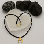 Black Obsidian Crescent Moon Necklace | 4mm Faceted Obsidian | Gold-Plated Crescent Pendant