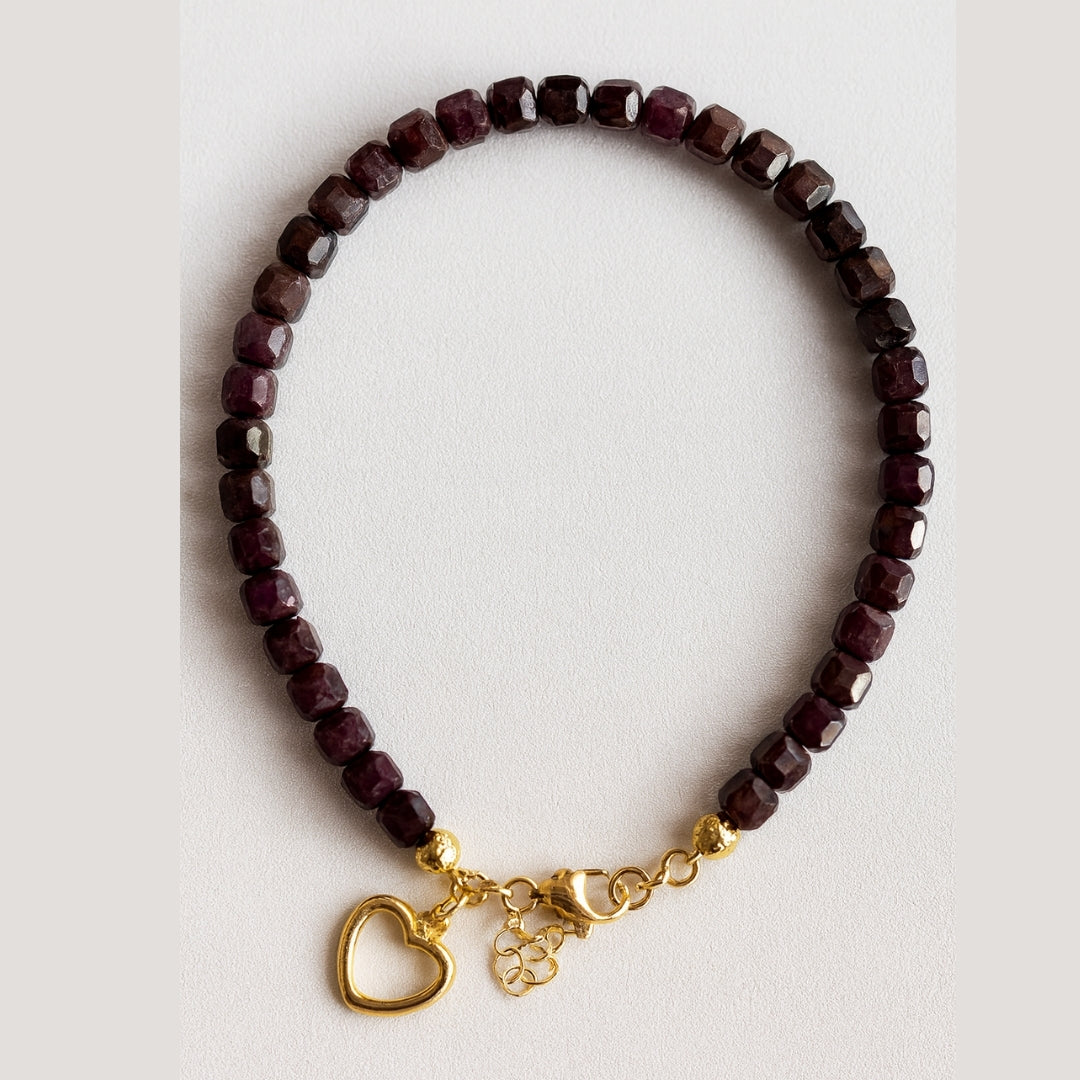 Ruby Cube Bracelet | 18K Gold Plated | Natural Gemstone Jewelry