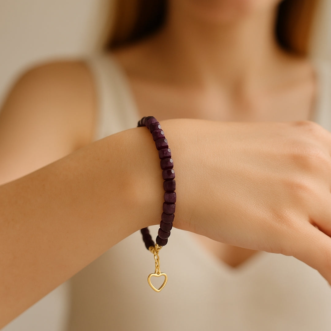 Ruby Cube Bracelet | 18K Gold Plated | Natural Gemstone Jewelry