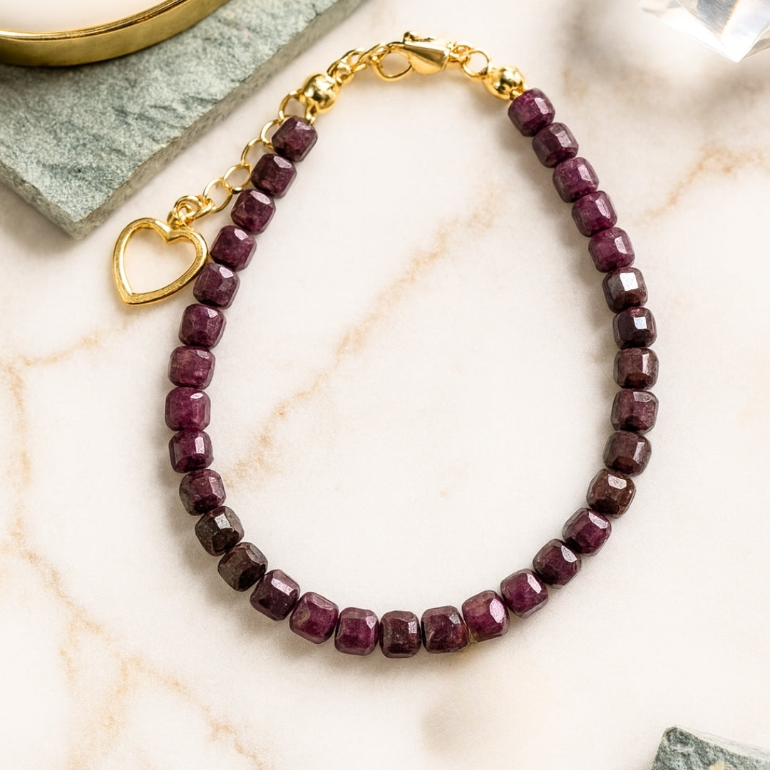 Ruby Cube Bracelet | 18K Gold Plated | Natural Gemstone Jewelry