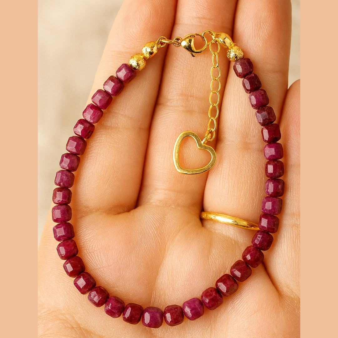Ruby Cube Bracelet | 18K Gold Plated | Natural Gemstone Jewelry