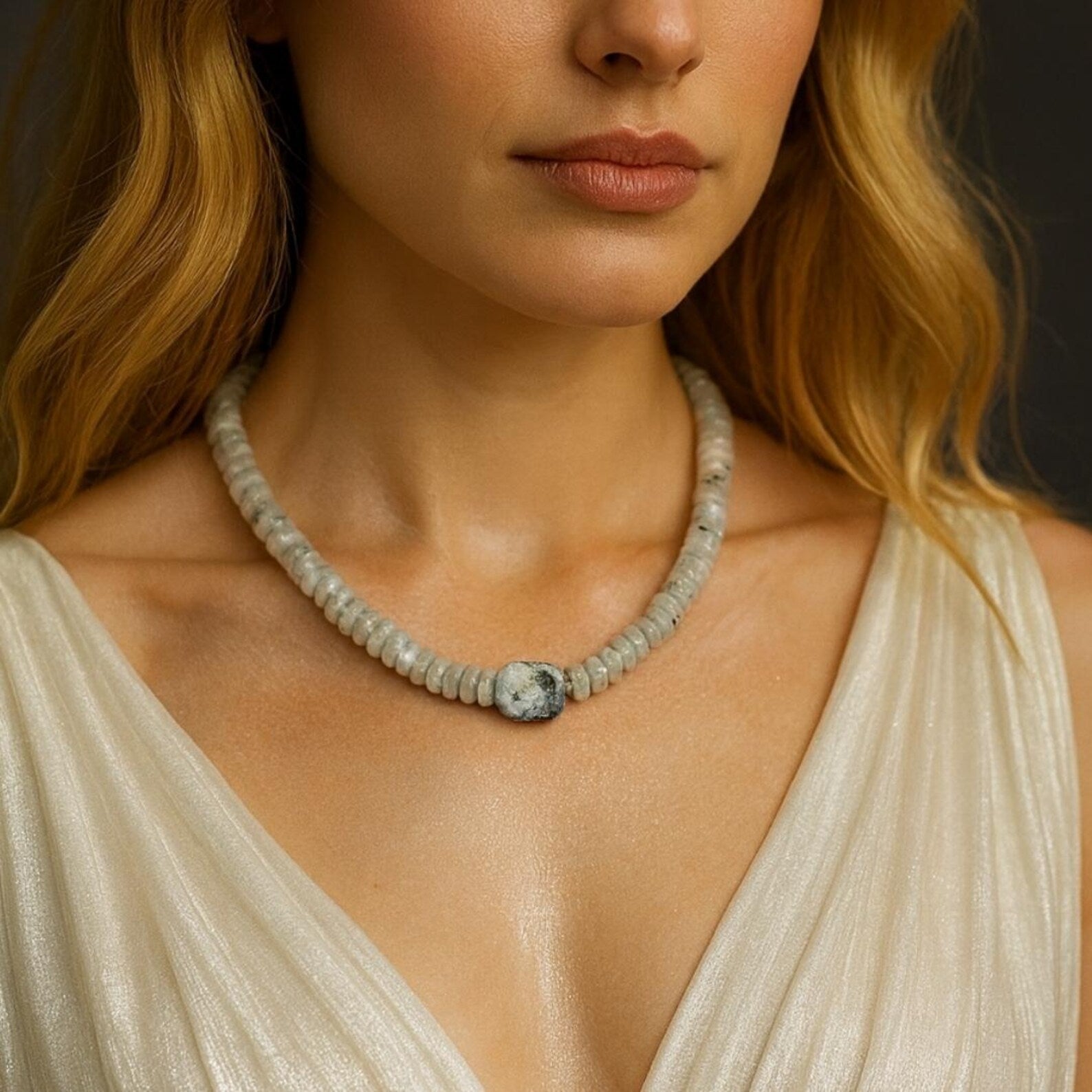Rainbow Moonstone Necklace Larissa Codex Pelasg Queens Moon Seal Intuition Protection Emotional Balance Handmade Luxury Talisman