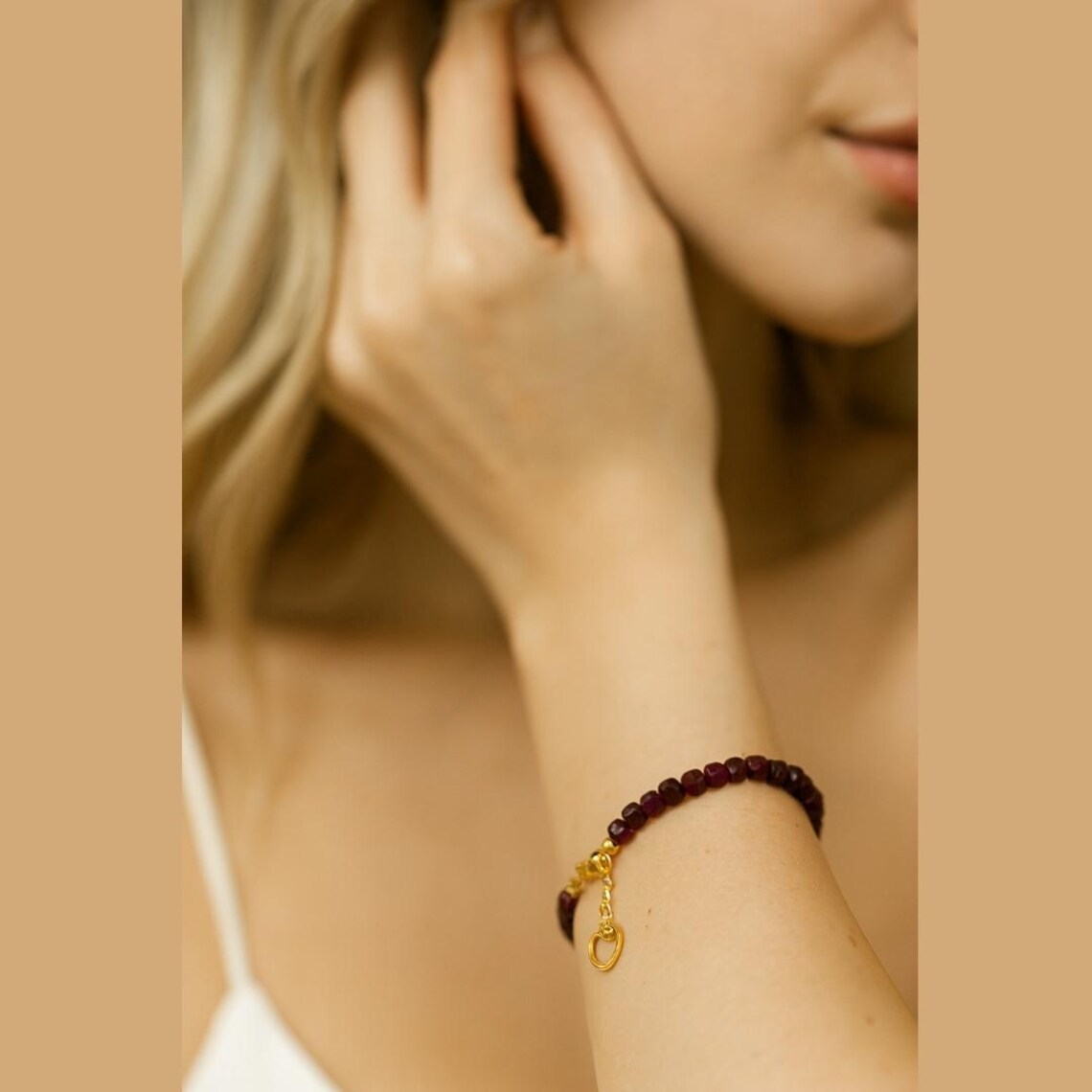 Ruby Cube Bracelet | 18K Gold Plated | Natural Gemstone Jewelry