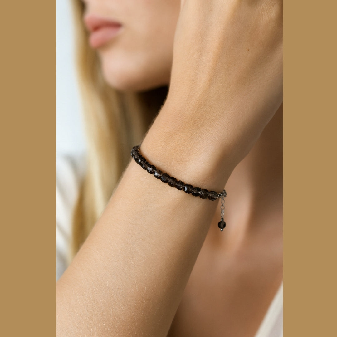 Smoky Quartz Cube Bracelet | 925 Silver