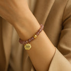 Natural Strawberry Quartz 777 Bracelet 8mm | 18K Gold-Plated Details |