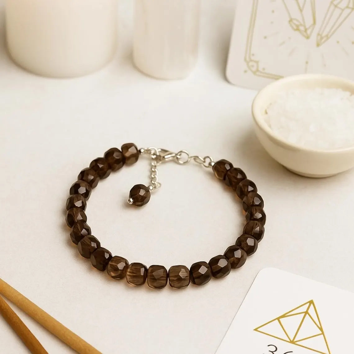 Smoky Quartz Cube Bracelet | 925 Silver