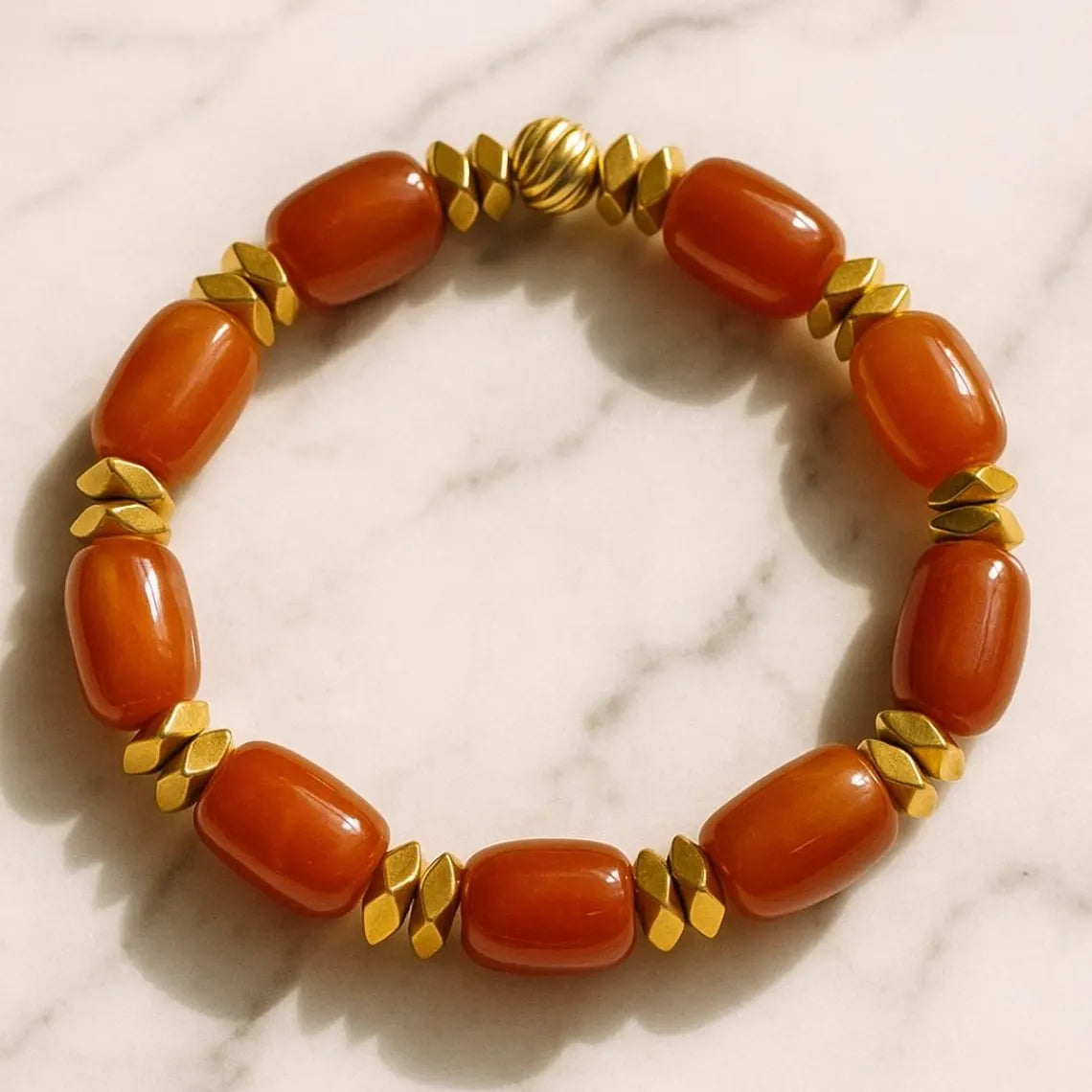 Solar Carnelian Bracelet – Gold Hematite Accents
