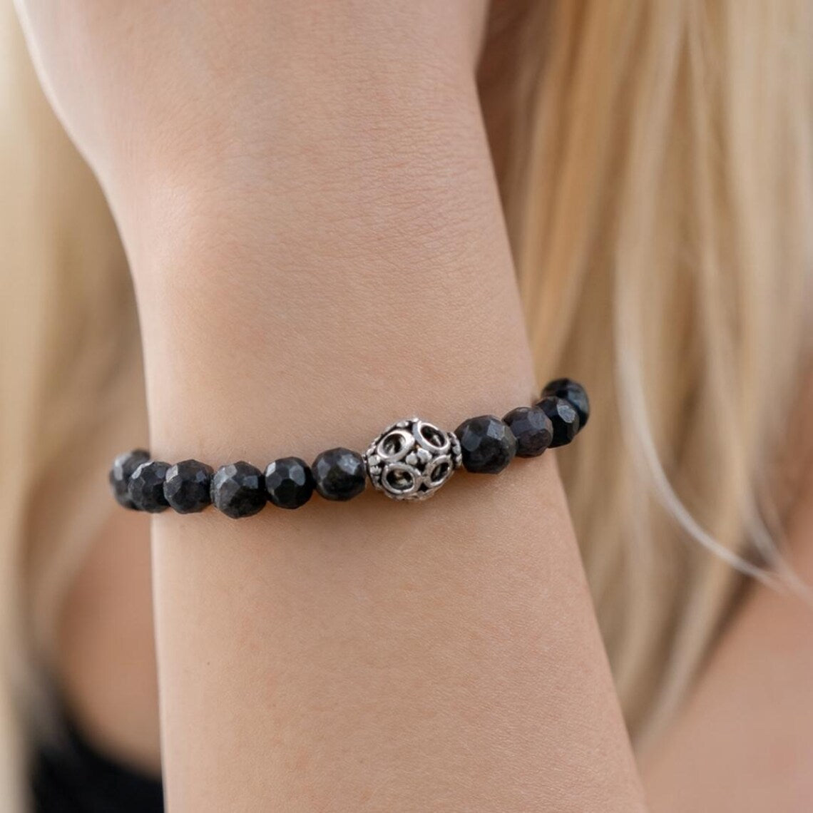 Viking Compass Bracelet – Faceted Iolite 6mm | 925 Silver Knot Cover