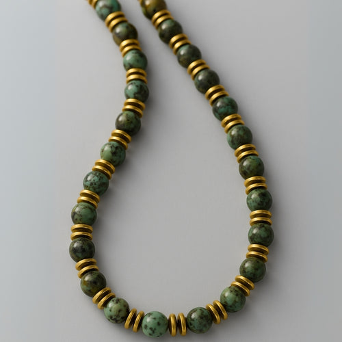 African Turquoise & Hematite Necklace 6mm | Handmade Spiritual Gift