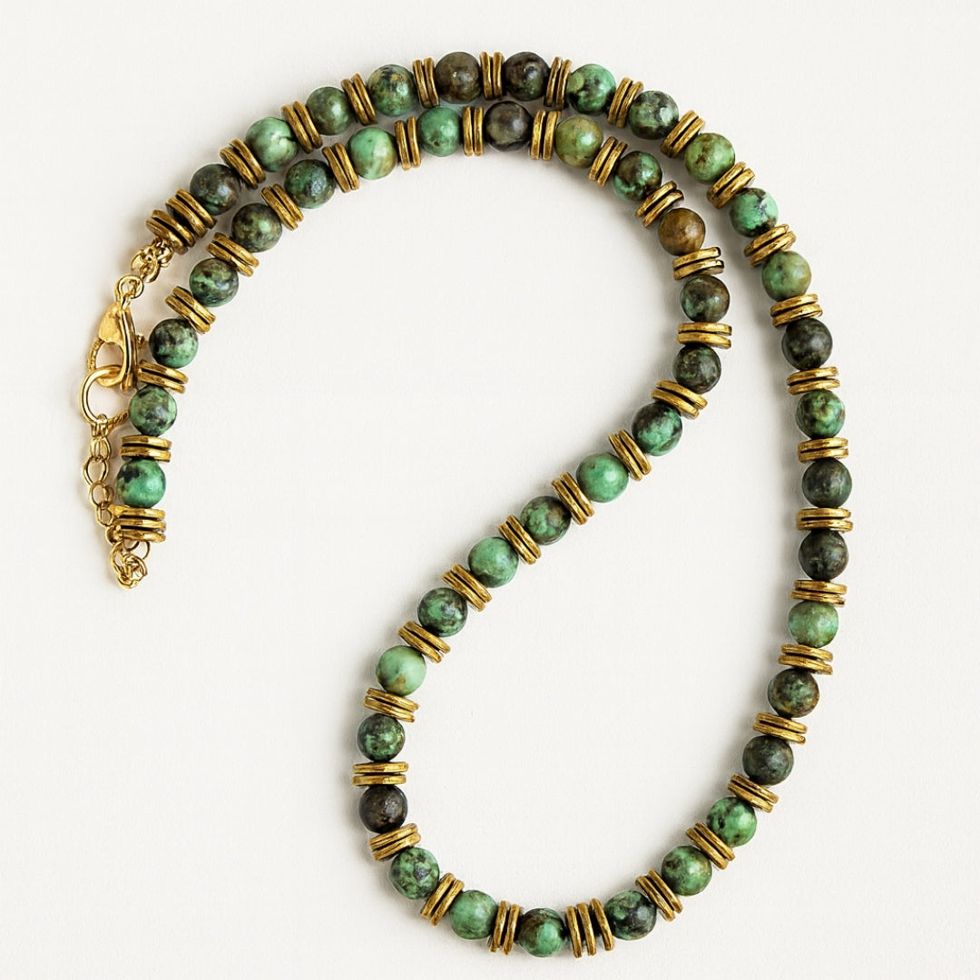 African Turquoise & Hematite Necklace 6mm | Handmade Spiritual Gift