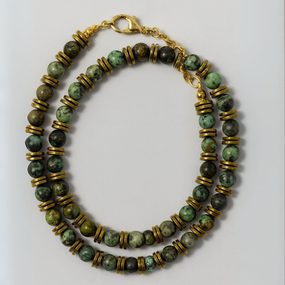African Turquoise & Hematite Necklace 6mm | Handmade Spiritual Gift